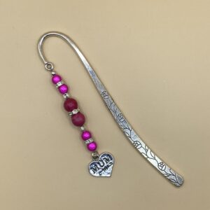 Silver Hot Pink Mum Heart Charm Bookmark