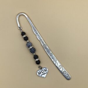 Silver Black Heart Mum Charm Bookmark