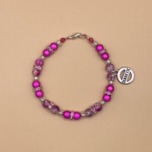 Pink Silver Shimmer Crackle Diabetic Charm Bracelet