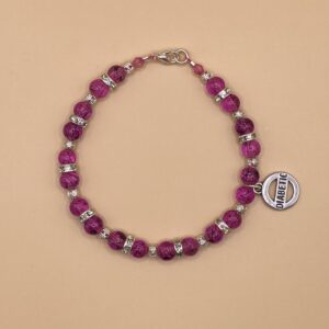 Pink Silver Drawbench Beaded Diabetic Charm Bracelet