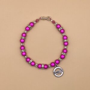 Hot Pink Silver Shimmer Beaded Diabetic Charm Bracelet