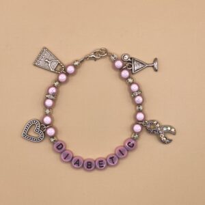 Pink Cocktail Glass Handbag Heart Ribbon Diabetic Charm Bracelet