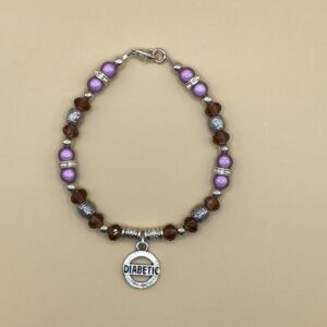 Purple Silver Sparkly Beaded Diabetic Charm Bracelet