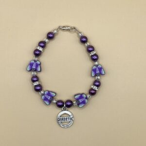 Purple Silver Sparkle Butterfly Diabetic Charm Bracelet