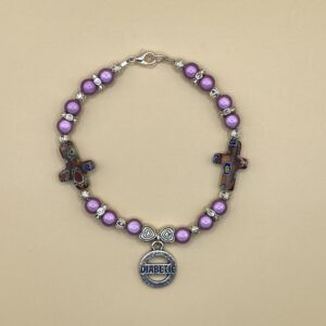 Purple Silver Mille Fiore Crosses Hearts Diabetic Charm Bracelet