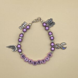 Purple Pink Butterfly Hope Angel Wing Ribbon Diabetic Bracelet