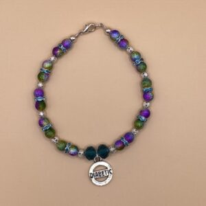 Rainbow Silver Glitter Diabetic Charm Bracelet