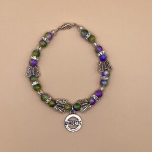 Rainbow Glitter Butterfly Diabetic Charm Bracelet