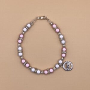 White Pink Beaded Diabetic Charm Bracelet