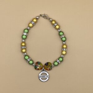 Yellow Green Silver Hearts Beaded Diabetic Charm Bracelet